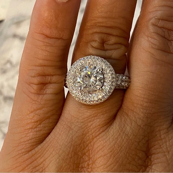 NEW Silver 925 Round Halo With Cubic Zirconia Stone - Picture 3 of 7